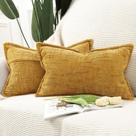 MADIZZ Decorative Chenille Neutral Pillow Covers 30x50 cm Yellow Pack of 2 Throw Pillows for Couch Sofa Boho Accent Pillow Cases for Bed Cushion for Bedroom Living Room Modern Home Decor
