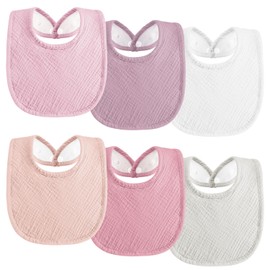 Kewlife gift Pack of 6 Bibs Baby Muslin Square Baby Neckerchief Baby Adjustable Baby Bibs for Boys and Girls, Soft Pink
