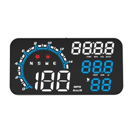 LAPOOH Smart Head Up Display, 5.5-Inch Universal GPS Head Up Display with Displays Speed, Altitude, Driving Time, Date, Clock and More Blue and White