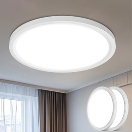 libtit 16Inch Flush Mount LED Ceiling Light Fixture, 3000K 4000K 6500K Adjustable, 36W 3600lm White Satin Round Ceiling Lamp for Bathroom Shower Hallway Kitchen, 2 Pack