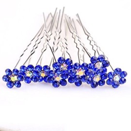 MontCherry Crystal Flower Diamante Wedding Bridal Prom Hair Pins 10 Pins with Bindi/Tattoo Pack by Trendz (Navy Blue)