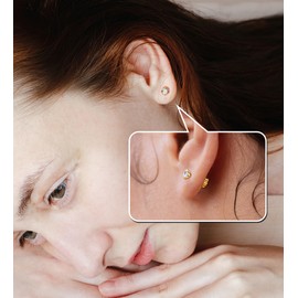 Enticera 4Pairs AB CZ Earrings Studs 14K Gold Flat Back Cubic Zirconia Earrings for Helix Cartilage Piercing Hypoallergenic Screw Back Nap Earrings Handmade Earrings for Women Multiple Piercin Gold2-5