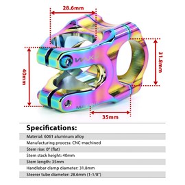 BESNIN MTB Stem 31.8 Bicycle Stem 0 Degree 35 mm 50 mm Short Handlebar Stem Made of CNC Aluminium Alloy for Mountain Bike, Road Bike, BMX, E-Bike (Rainbow, 31.8 x 35 mm)