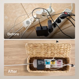 Tidita Wicker Cable Management Box with Lid - 15 inch Cable Organizer Box and Power Strip Box for Electrical Cord Management - Desk Cord Hider and Floor Cable Management for Office (Natural Color, 1)