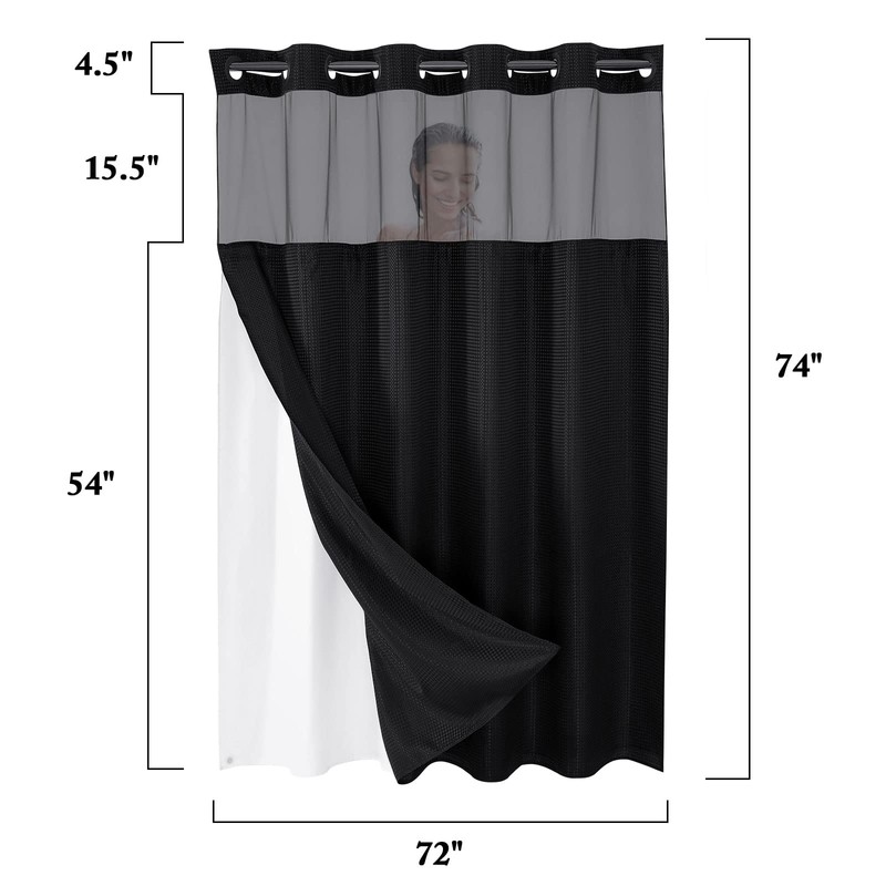Gibelle No Hook Waffle Weave Shower Curtain with Snap-in Fabric