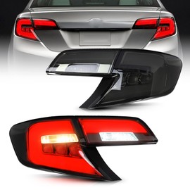 VLAND LED Tail lights Compatible with Toyota Camry 2012-2014 with DRL Light Bar, Re-Use Factory Bulbs(Not Included) Smoke/Tined Lens