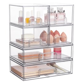 Vtopmart Stackable Storage Drawers Set of 6, 12" Wide and 4.4'' Tall Clear Plastic Organizer Bins for Makeup, Cosmetics, Beauty Supplies,Ideal for Bathroom,Under Sink,Cabinet,Pantry Organization