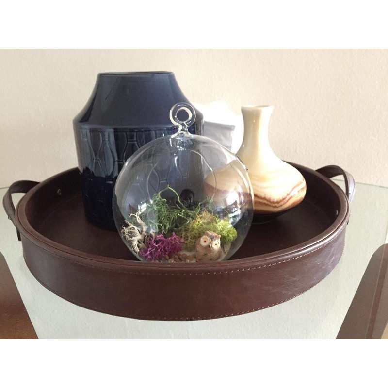 HofferRuffer Top Nocth PU Leather Round Serving Tray, Decorative Serving