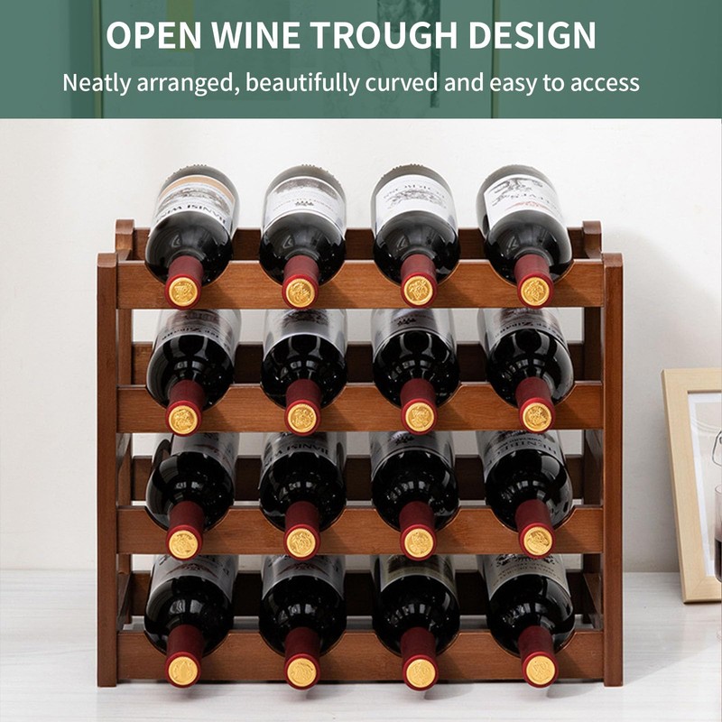 Glsety 16 Bottle Wooden Wine Rack,4 Tier Free Standing Wine