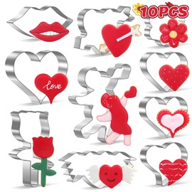 NPET Valentines Cookie Cutters for Kids, 10Pcs Heart-Shaped DIY Uncrustable Sandwich Cutters, Press for Adorable Peanut Butter & Jelly Sandwiches - Creative Valentine's Lunch Ideas for Kids