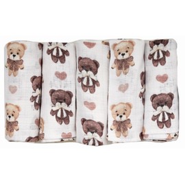 FENSILO Baby Muslin Cloths, Burp Cloths, Muslin Nappies, Pack of 5, 70 x 80 cm for Baby and Newborn, Muslin Squares for Boys and Girls, Cotton Burp Cloths, Wipe-Clean 10014