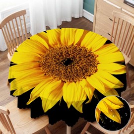 Yibeas Round Tablecloth 60 inch Sunflower Tablecloth Petal Bloom Plant Flower Dark Elegant Botanical Nature Seed Yellow Table Cloth for Dining Tables, Parties, Wedding and Banquet Decoration