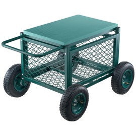 400LB Heavy Duty Rolling Garden Seat,4-in-1 Cart with Storage & EVA Cushion,8" All-Terrain Wheels with Extended Handle and with Durable 8-inch Rubber Wheels,29.9x20.5x17.3 Inches