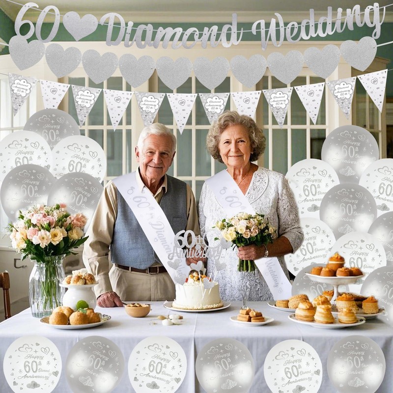 60 Wedding Anniversary Decorations 60 Silver Wedding Banner Balloons Happy