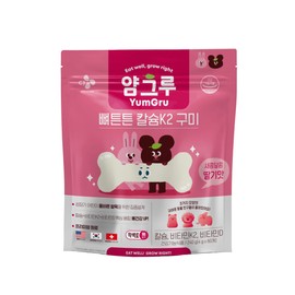 얌그루 뼈튼튼 칼슘K2 구미 딸기맛 (4g*60개) Yangroo Strong Bones Calcium K2 Gummies Strawberry Flavor (4g*60 pieces)