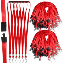 Harloon 150 Pcs Lanyards Breakaway Bulk Neck Flat Lanyard with Detachable Buckle and Clip Swivel Hooks for Badge Holder(Red)