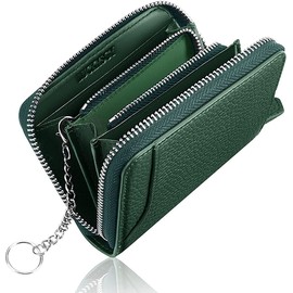 Coin Purse, Men's, Genuine Leather, Coin Case, Mini Wallet, 8 Card Slots, Key Ring, Compact, Small Wallet, Carbon Leather, 3 Types Available, Leishi Pattern Cowhide - Green
