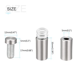 METALLIXITY Drawing Spacer Screws (12 x 43 mm) 4 Pieces Stainless Steel Advertising Screws Glass Acrylic - for Picture Frame Signs Display