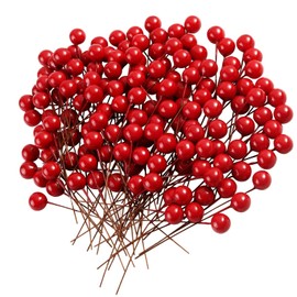 Artificial Berries 200Pcs 10mm Xmas Holly Berry for Christmas Tree Decoration Garland DIY Craft, Red
