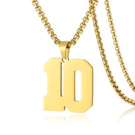 SKQIR Number Necklace for Men Baseball Gold Baseball Jersey Number Pendant for Athletes Number Chain for Boys Sport Stainless Steel（Number：10