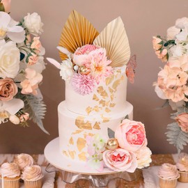 22 decoraciones bohemias para tartas, flores, hojas de palma, flores sintéticas, bolas de mariposa, decoración de invierno, baby shower, boda, cumpleaños, día festivo, suministros para fiestas (rosa)