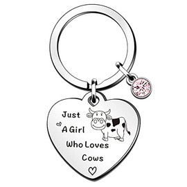 QMVMV Funny Cow Keyring Gifts Animal Lover Gift Just A Girl Who Loves Cows Cow Lover Gift for Women Girls, Who Loves Cows Keyring