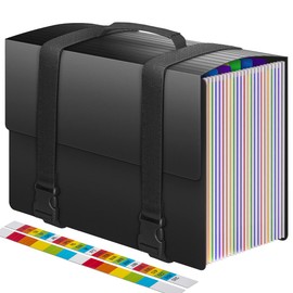 25 Pockets Expanding File Organiser Box Files Folders,Expandable Document Organiser with Handle,Concertina Files for Paperwork A4 Paper Receipt Filing Folder for Home Office School,2 x Tabs,Matte