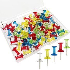 DERDOUT Coloured Push Pin,100 PCS Plastic Thumb Tacks Clear Push Pins Drawing Pins Map Pin for Pinboard,Bulletin Board (Multi)