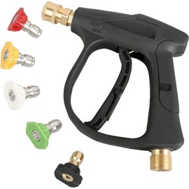 3000PSI High Pressure Wash Short Gun with 5 Color Quick Connect Nozzle, M22 Hose Connector, 3.0 Tip