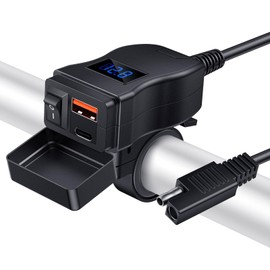 Randpow Motorcycle USB Charger(38W), 6.4A USB Type C 2-IN-1 Motorcycle Phone Charger Port, SAE to USB Adapter with ON/Off Switch and LED Voltage Monitor, Suitable for Dirt Bike, ATV (Blue)