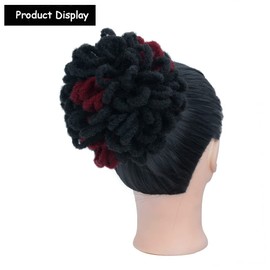 Yinmei Baibian Dreadlock Bun Faux Locs Drawstring Ponytail Dread Loc Petal Buns Afro Puffs Breaded Hair Extension Clip in on Braids Hairpieces for Black Women(1B&Burgundy)