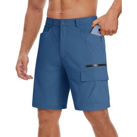 TACVASEN Mens Outdoor Cargo Shorts Elasticated Waist Walking Shorts Quick Dry Summer Shorts with Zip Pocket Blue Grey,38