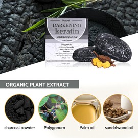 Shefave Bamboo Charcoal Shampoo Bar, Anti Grey Bar, Hair Darkening Shampoo Against Grey Hair, Natural Hair Soap for Men and Women, Solid Shampoo, Anti Hair Frizzing, Volume Strengthening and