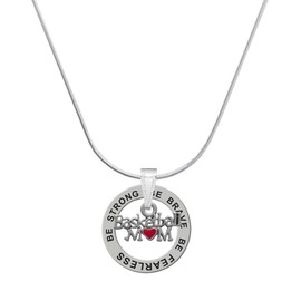Delight Jewelry Silvertone Basketball Mom with Red Heart - Silvertone Be Strong Be Brave Be Fearless Message Ring Necklace, 18"
