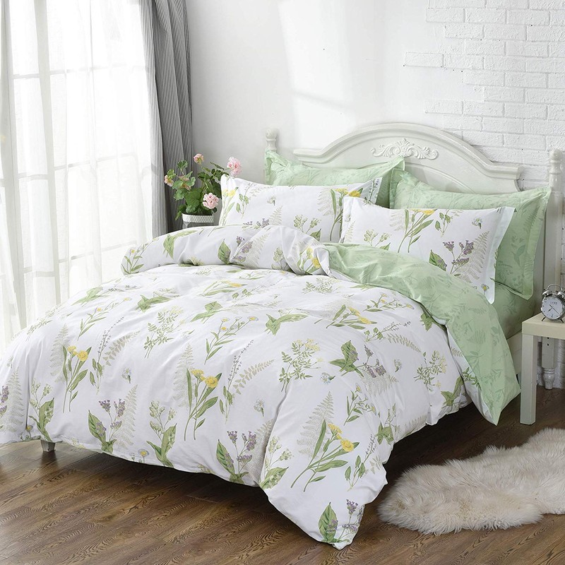 FADFAY Duvet Cover Set Full Shabby Green Daisy and Lavender