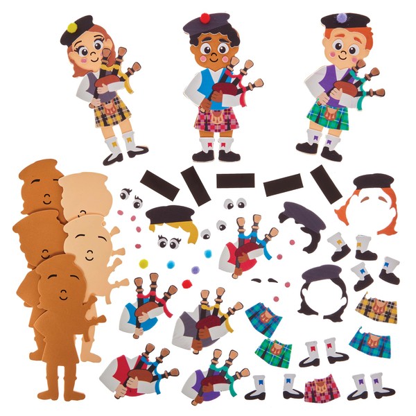 Baker Ross FX990 Scottish Bagpiper Mix and Match Magnet Kits - Pack of 8, Arts and Crafts Magnets for Kids