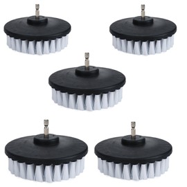 5 Piece 4 inch Drill Brush Soft Bristle White Quick Change Shaft Soft Bristle Power Scrubber Brush Set for Cleaning Car, Boat, Seat, Carpet, Upholstery and Shower Door