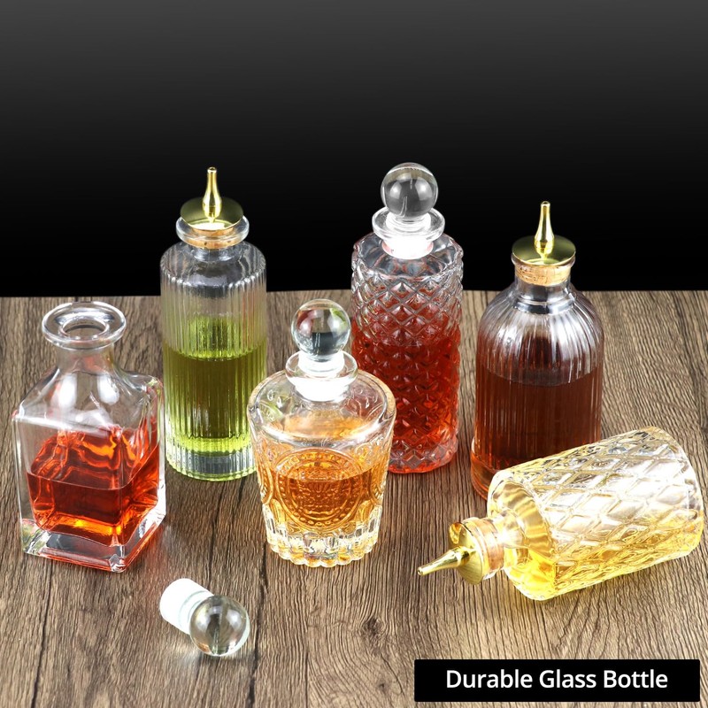 QWORK Glass Bitters Bottles Set of 6, Zinc Alloy Dash