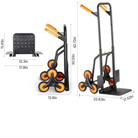 Stair Climbing Cart and Dolly, Heavy Duty Hand Truck 440 Lbs Capacity with Telescoping Handle & 6 Rubber Wheels for Shopping, Moving, Office, Black