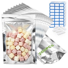 200Pcs Mylar Bags with Window 10"x14"Resealable Stand Up Mylar Bag for Food
