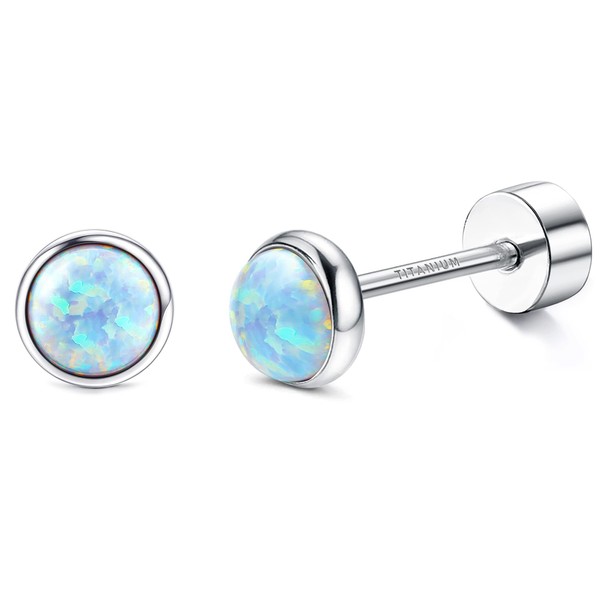 JeryWe 20G G23 Titanium Opal Flat Back Stud Earrings for
