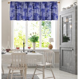 Paisley Vintage Kitchen Window Valance Curtain Blue 52x18inch Short Half Bathroom Curtain Cornice Valance Farmhouse Gift Holiday Curtain Topper with Rod Pocket