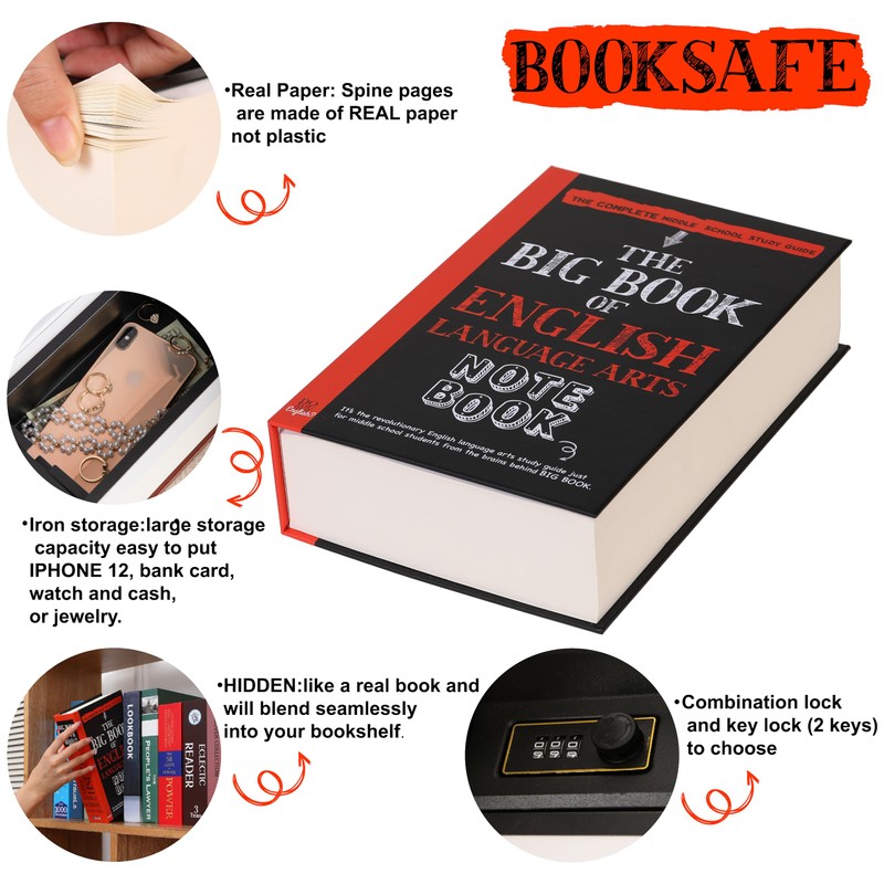 Deversion Book Safe Storage Box with Real Pages Combination Lock