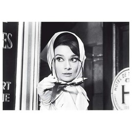 modern times A6 postcard, black and white, audrey hepburn sunglasses, artconcept/news