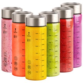 Sursip Glass Juice Bottles 6 Pack 16 oz – Wide Mouth Reusable Bottles with Stainless Steel Lids – Heat-Resistant Borosilicate Glass, BPA Free, Leakproof for Juicing, Smoothies, Milk, Infused Water