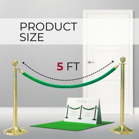 4 PСS Station Set for Parties - Green Velvet VIP Ropes for Hotel Lobby Rope Stations for Posts Queue and Special Events Twisted Ropes for Stands with Snap Hooks