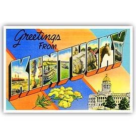 GREETINGS FROM KENTUCKY vintage reprint postcard set of 20 identical postcards. Large letter US state name post card pack (ca. 1930's-1940's). Made in USA.