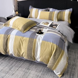 EAVD Modern Blue Yellow Plaid Duvet Cover Twin Soft Cotton Farmhouse Geometric Bedding Set with 2 Pillowcases Reversible Grid Paid Comforter Cover with Zipper Closure