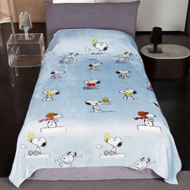Kanguru Fluffi Fleece Snoopy Throw Blanket - Fluffy Soft Microfiber Blankets for Bed and Couch Single Size, Light Blue, 130x230cm (1298)