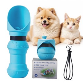 Portable Collapsible Dog Water Bottle: 19oz Food Silicone Dog travel Water Dispenser for Small and Medium Dogs, Leak Proof, Lightweight for Beach, Hiking, walking, camping,Daily Activities(Light Blue)
